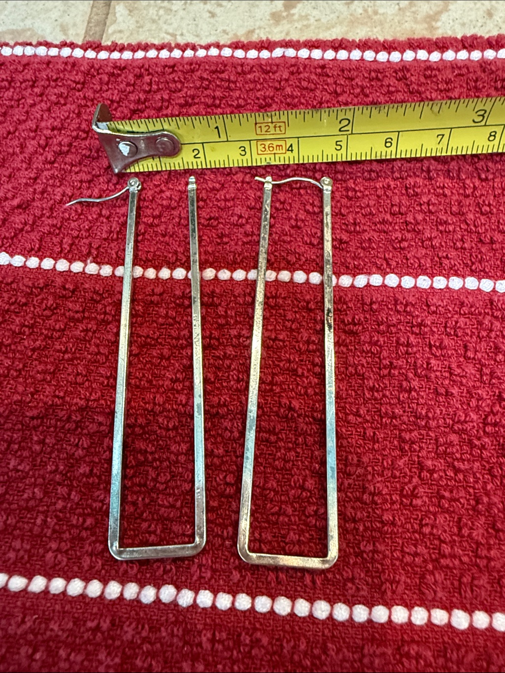 Long Rectangular Hammered Sterling Silver Earrings